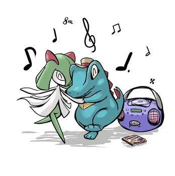 Kirlia and Totodile, drawn March 10, 2024